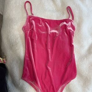 Pink velvet bodysuit